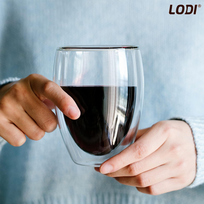 Set 4 pahare din sticla cu perete dublu Lodi419, termorezistente, design modern, capacitate 250 ml, 9 x 8 cm