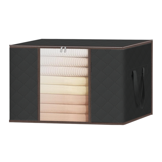 Cutie Depozitare si Organizare Lodi1025, pliabila, maner ranforsat si fereastra transparenta, pentru haine/paturi/ plapumi/ perne/ lenjerii de pat/jucarii, 84 L, 60x 40x 35 cm, negru