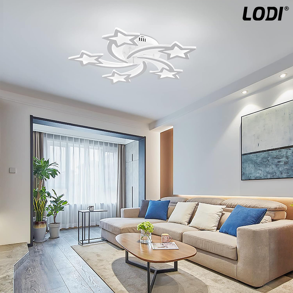 Lustra LED Model Stelute Lodi428,  dimabila cu telecomanda, 3 tipuri de lumina, intensitate ajustabila, lumina alba rece, neutra, alba cald, putere 110 W, 65 cm