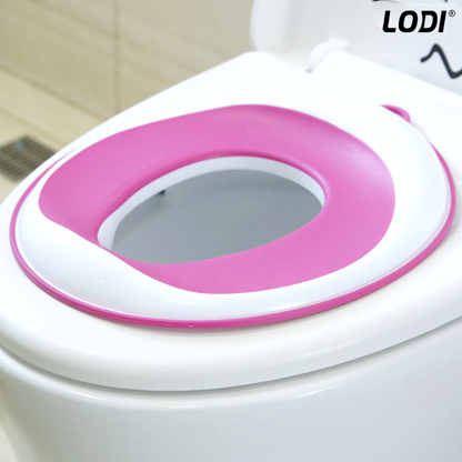 Reductor WC Copii Lodi649, suprafata antiderapanta, confortabil, protectie impotriva stropilor, compatibilitate universala, inel de prindere, portabil, alb/roz