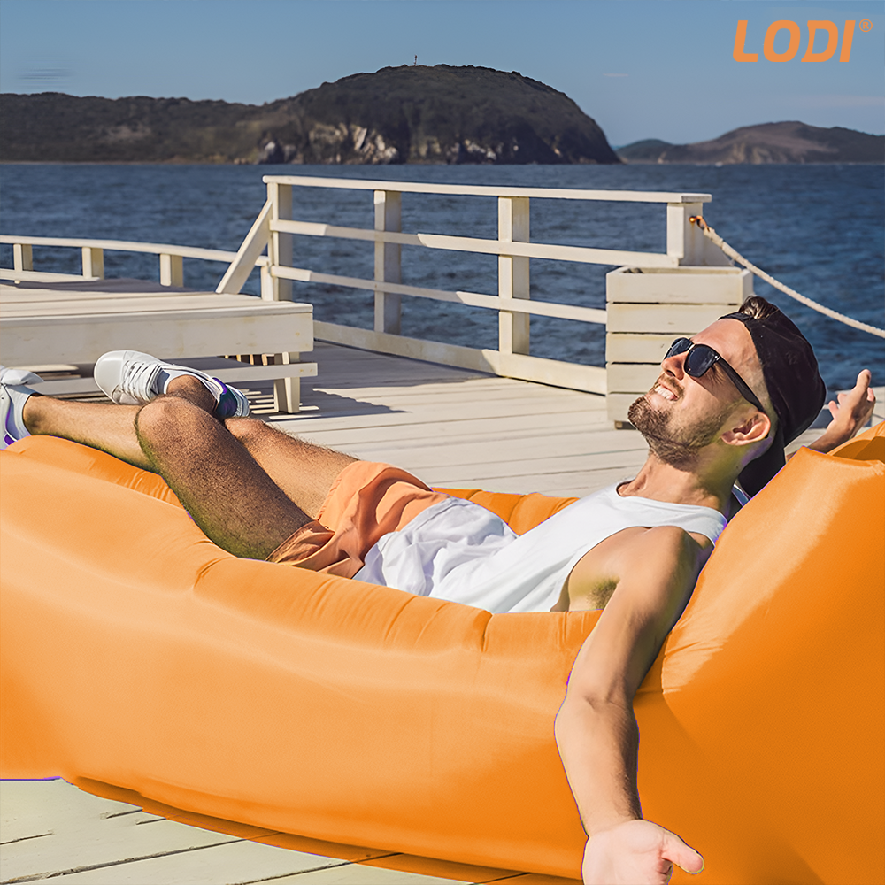 Saltea Gonflabila Tip Sezlong Lazybag Lodi1233, material rezistent, umflare fara pompa, pentru plaja/picnic/camping, rucsac de depozitare, 190 x 70 cm, portocaliu