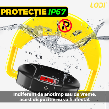Blocator Parcare Automat Lodi1059, pentru loc parcare si alee, cu telecomanda si alarma, greutate suportata 2 tone, material rezistent, anti-rugina, alimentare la retea, negru/galben