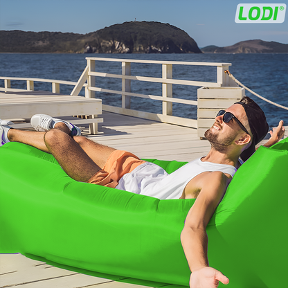 Saltea Gonflabila Tip Sezlong Lazybag Lodi1234, material rezistent, umflare fara pompa, pentru plaja/picnic/camping, rucsac de depozitare, 190 x 70 cm, verde