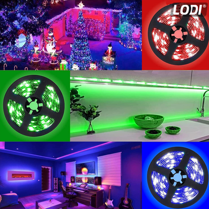 Kit Banda LED RGB Lodi414, inteligenta cu intensitate de lumina si culori reglabile, control prin telecomanda cu 24 taste, 5050RGB, utilizare exterior IP65, 10 m, multicolora