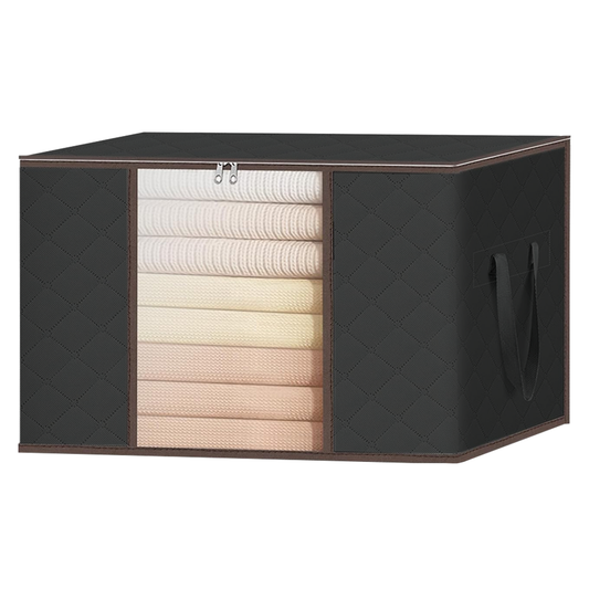 Cutie Depozitare si Organizare Mare Lodi1026, pliabila, maner ranforsat si fereastra transparenta, pentru haine/paturi/ plapumi/ perne/ lenjerii de pat/jucarii, 105 L, 70x 50x 30 cm, negru