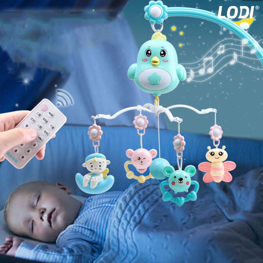 Carusel Muzical pentru Patut Lodi362, Bebe, control prin telecomanda, proiector, muzica si lumini, jucarii detasabile, albastru