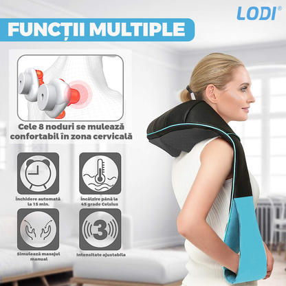 Aparat Profesional pentru Masaj Cervical Lodi329, spate, lombara, abdomen si picioare, shiatsu, 4 puncte de masaj, albastru