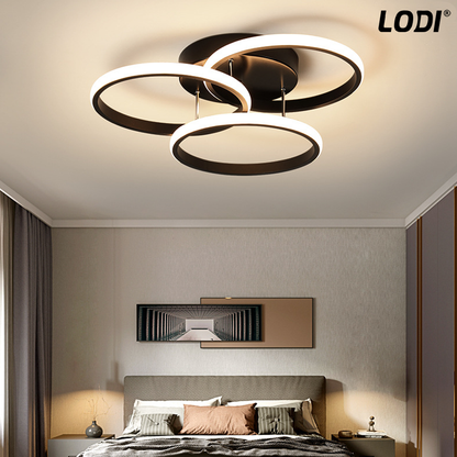 Lustra LED 3 Cercuri Lodi427,  dimabila cu telecomanda, 3 tipuri de lumina, intensitate ajustabila, lumina alba rece, neutra, alba cald, putere 76 W, 47.7 cm