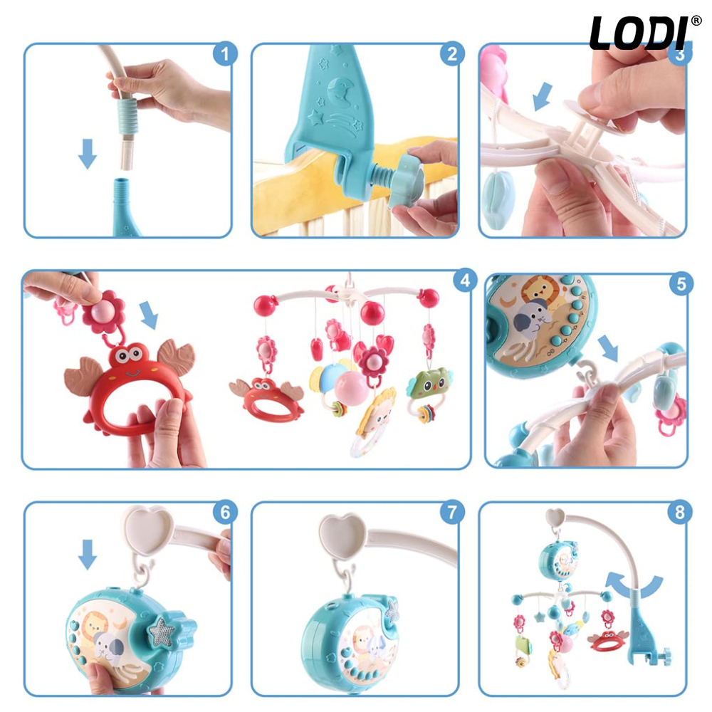 Carusel Muzical pentru Patut Lodi137, Bebe, control prin telecomanda, proiector, muzica si lumini, jucarii detasabile, multicolor