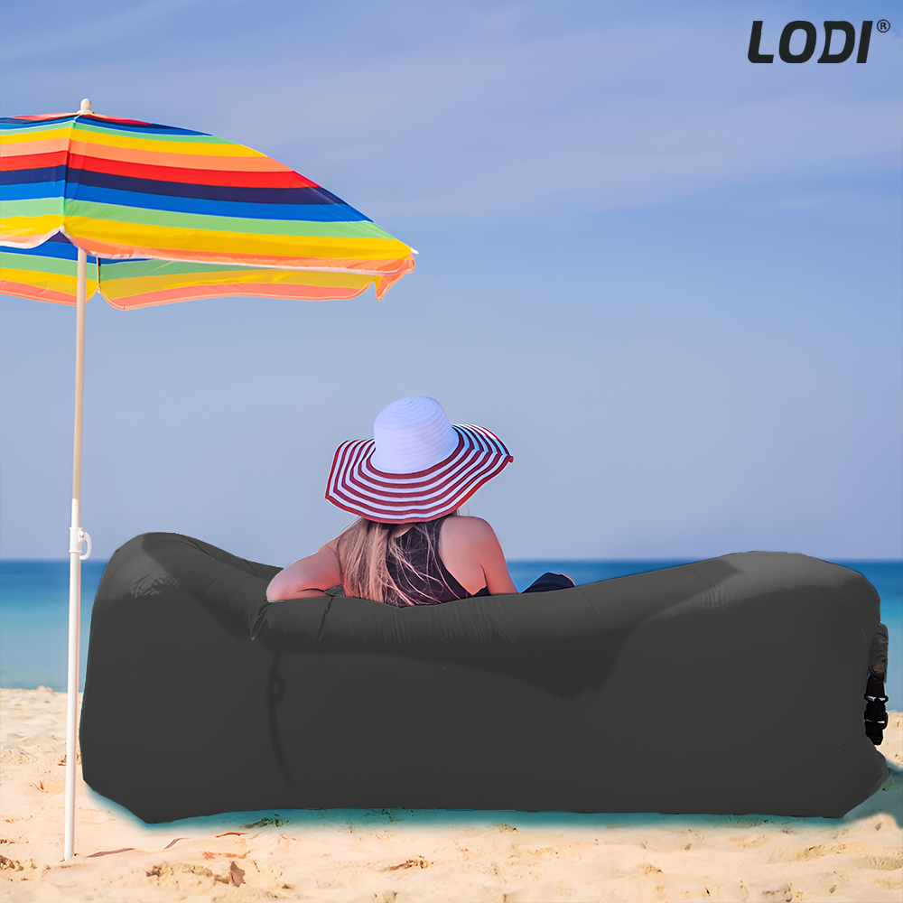 Saltea Gonflabila Tip Sezlong Lazybag Lodi1235, material rezistent, umflare fara pompa, pentru plaja/picnic/camping, rucsac de depozitare, 190 x 70 cm, negru