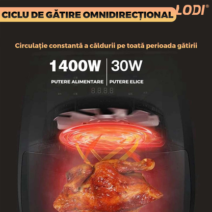 Friteuza Fara Ulei Air Fryer Lodi854, 100 tavi de copt cadou, tehnologie smart sensing, programe smart chef automate, afisaj digital, capacitate 4.5 L, tehnologie de eliminare a grasimii, functie de pastrare la cald,tensiune alimentare 220 V, negru