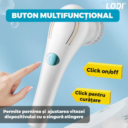 Perie Electrica pentru Curatat 5 in 1 Lodi358, fara fir, multifunctionala, incarcare usb, 5 capete, alb