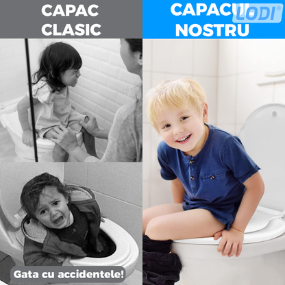 Capac WC cu Reductie 2 in 1 Lodi124, inchidere lenta duala, reductor cu prindere magnetica, adulti si copii, plastic durabil, alb