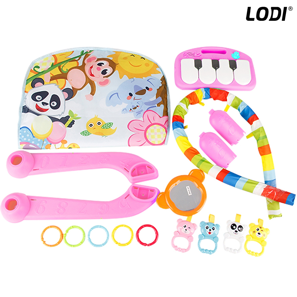 Centru de Activitati si Joaca Lodi327, saltea interactiva pentru copii  cu sunete, multifunctional, pian si oglinda detasabile, jucarii zornaitoare, 4 moduri interactive si educative, roz