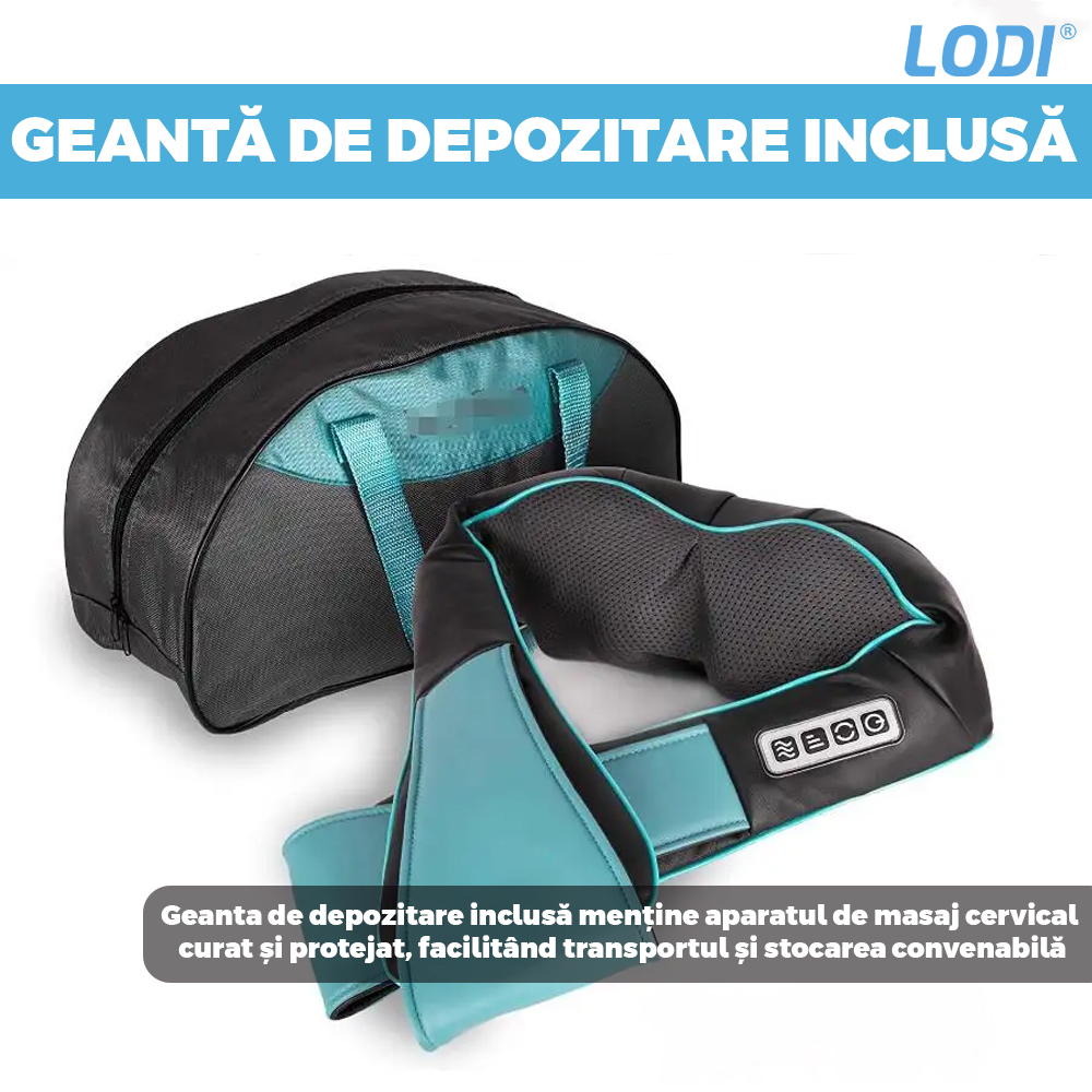 Aparat Profesional pentru Masaj Cervical Lodi329, spate, lombara, abdomen si picioare, shiatsu, 4 puncte de masaj, albastru
