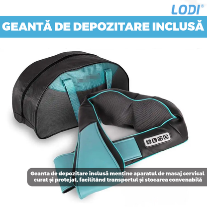Aparat Profesional pentru Masaj Cervical Lodi329, spate, lombara, abdomen si picioare, shiatsu, 4 puncte de masaj, albastru