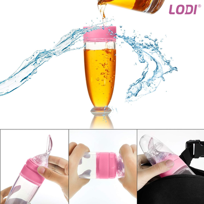 Lingurita de Silicon cu Rezervor Lodi544, polipropilena, fara BPA, termorezistenta, portabila, recipient gradat, 20.3 cm, roz