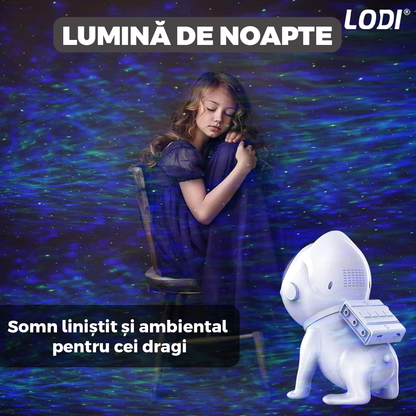 Proiector de Stele Catel Astronaut 2.0 Lodi549, lampa de veghe pentru copii, control prin aplicatie, compabil cu Alexa/Google Assistant, reglare 360, sunete albe, trepte de ajustare luminozitate, timer, 15 moduri de iluminare, speaker bluetooth, alb