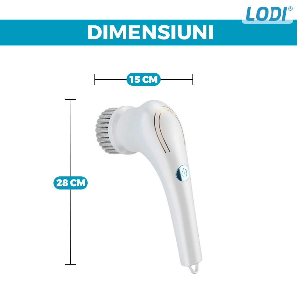 Perie Electrica pentru Curatat 5 in 1 Lodi358, fara fir, multifunctionala, incarcare usb, 5 capete, alb