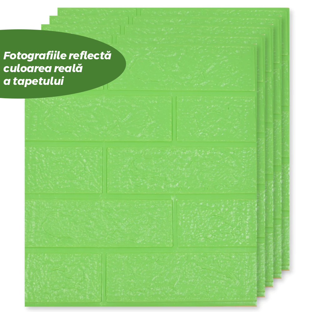 Set Tapet Mic Caramida 3D Lodi107,  suprafata acoperire 3.31 mp, autoadeziv, waterproof, usor de montat, design modern, 38.5x34 cm, verde