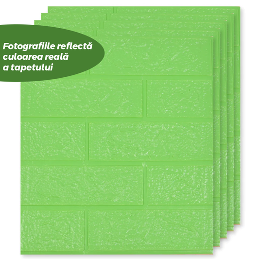 Set Tapet Mic Caramida 3D Lodi107,  suprafata acoperire 3.31 mp, autoadeziv, waterproof, usor de montat, design modern, 38.5x34 cm, verde