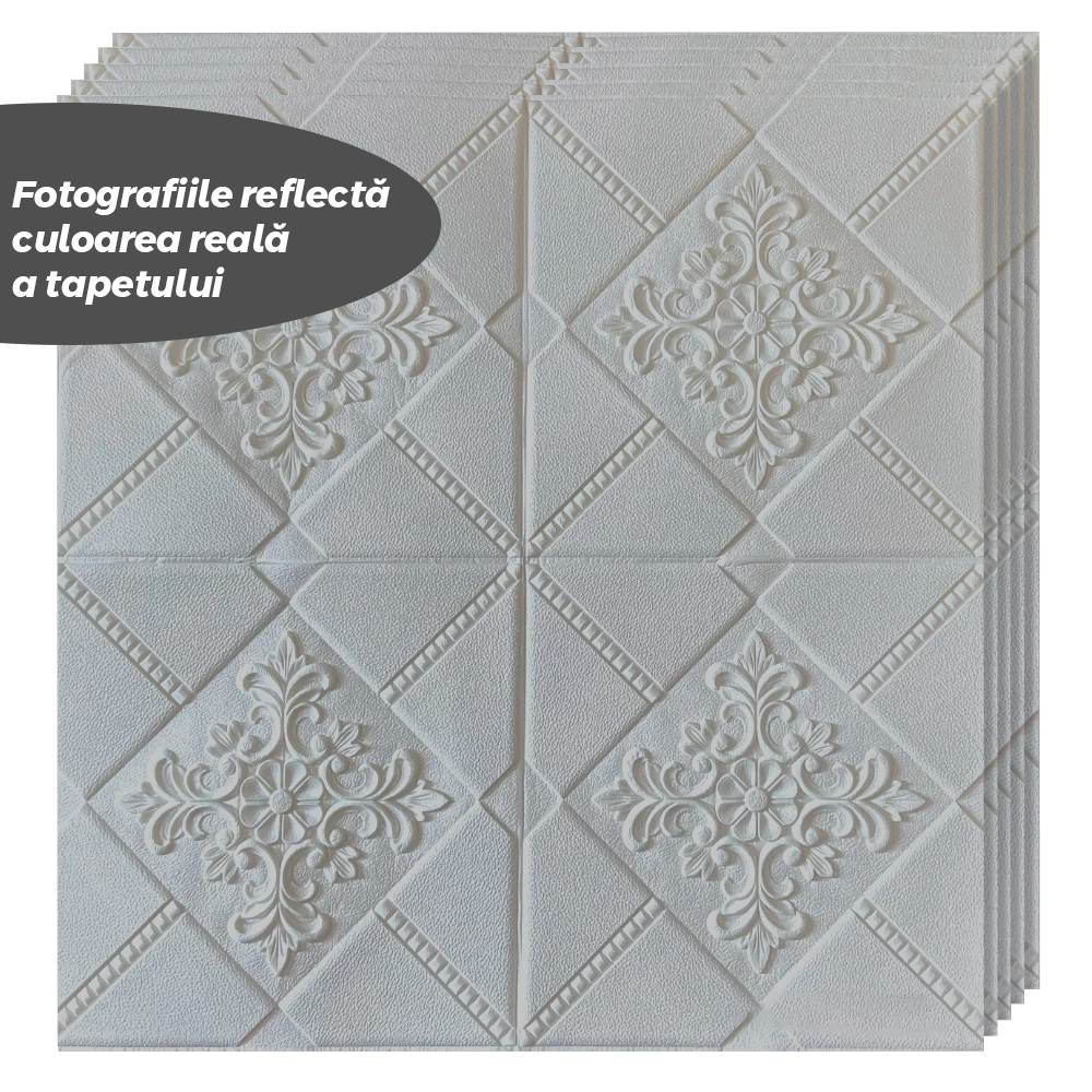 Set Tapet 3D Lodi116, suprafata acoperire 4.9 mp, autoadeziv, perete/tavan, model floral, waterproof, usor de montat, design modern, 70x70 cm, gri