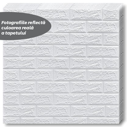 Set Tapet Caramida 3D Lodi51, suprafata acoperire 5.3 mp, autoadeziv, waterproof, usor de montat, design modern, 70x77 cm, alb