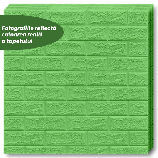 Set Tapet Caramida 3D Lodi54, suprafata acoperire 5.3 mp, autoadeziv, waterproof, usor de montat, design modern, 70x77 cm, verde