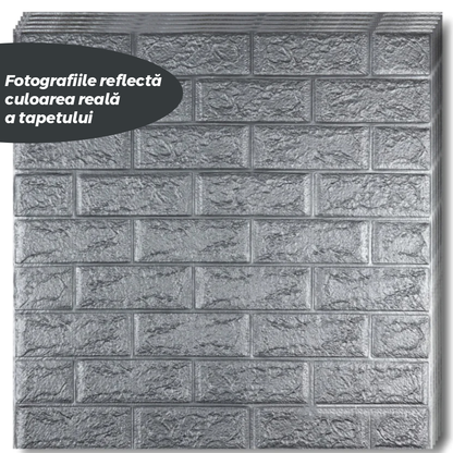 Set Tapet Caramida 3D Lodi56, suprafata acoperire 5.3 mp, autoadeziv, waterproof, usor de montat, design modern, 70x77 cm, gri