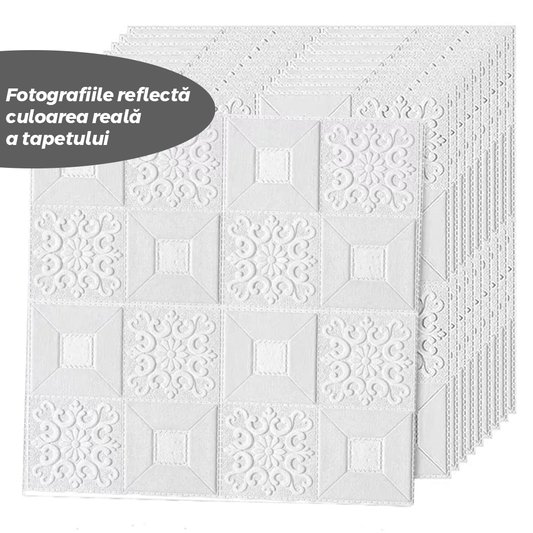 Set Tapet 3D Lodi62, suprafata acoperire 4.9 mp, autoadeziv, perete/tavan, waterproof, usor de montat, design modern, 70x70 cm, alb