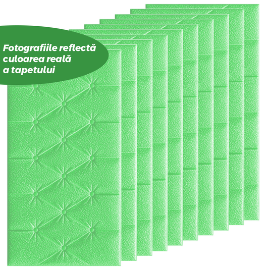 Set Tapet 3D Lodi388, suprafata acoperire 2.45 mp, autoadeziv, waterproof, design modern, usor de montat, 70x35cm, verde