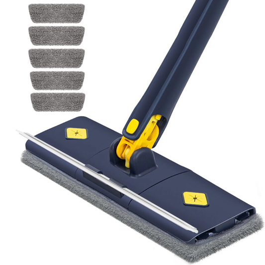 Mop cu Cap Dreptunghiular Lodi1159, rotire 360 grade, telescopic, curatare usoara, 5 lavete incluse, 105 cm, albastru/galben