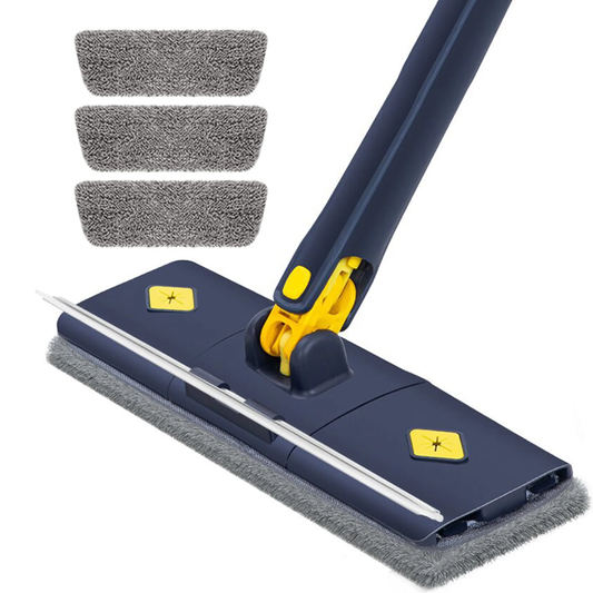 Mop cu Cap Dreptunghiular Lodi1160, rotire 360 grade, telescopic, curatare usoara, 3 lavete incluse, 105 cm, albastru/galben
