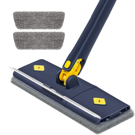 Mop cu Cap Dreptunghiular Lodi1161, rotire 360 grade, telescopic, curatare usoara, 2 lavete incluse, 105 cm, albastru/galben