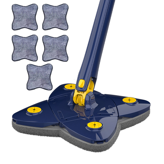 Mop cu Cap in Forma de Stea Lodi1151, rotire 360 grade, telescopic, curatare usoara, 5 lavete incluse, 123 cm, albastru/galben