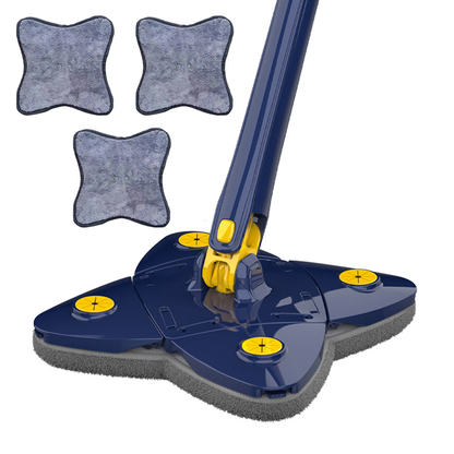 Mop cu Cap in Forma de Stea Lodi1152, rotire 360 grade, telescopic, curatare usoara, 3 lavete incluse, 123 cm, albastru/galben