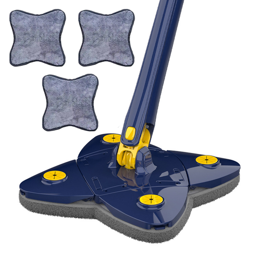 Mop cu Cap in Forma de Stea Lodi1152, rotire 360 grade, telescopic, curatare usoara, 3 lavete incluse, 123 cm, albastru/galben