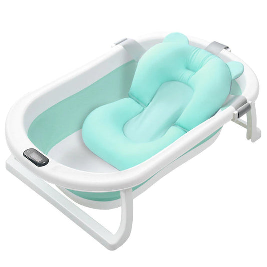 Cadita cu Pernuta pentru Bebelusi Lodi291, termometru digital incorporat, pliabila, dop de scurgere, picioare anti-alunecare, design ergonomic, 75 x 45 x 22 cm, verde