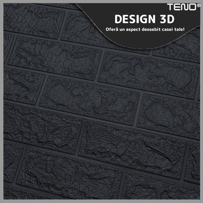 Set Tapet Caramida 3D Lodi233, suprafata acoperire 5.3 mp, autoadeziv, waterproof, usor de montat, design modern, 70x77 cm, negru