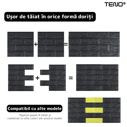 Set Tapet Caramida 3D Lodi233, suprafata acoperire 5.3 mp, autoadeziv, waterproof, usor de montat, design modern, 70x77 cm, negru