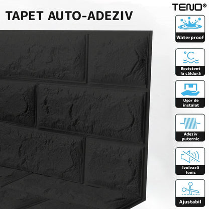 Set Tapet Caramida 3D Lodi233, suprafata acoperire 5.3 mp, autoadeziv, waterproof, usor de montat, design modern, 70x77 cm, negru
